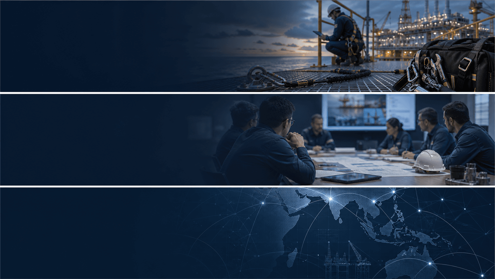 Offshore dropped-object prevention and collaboration scenes with Asia Pacific network map